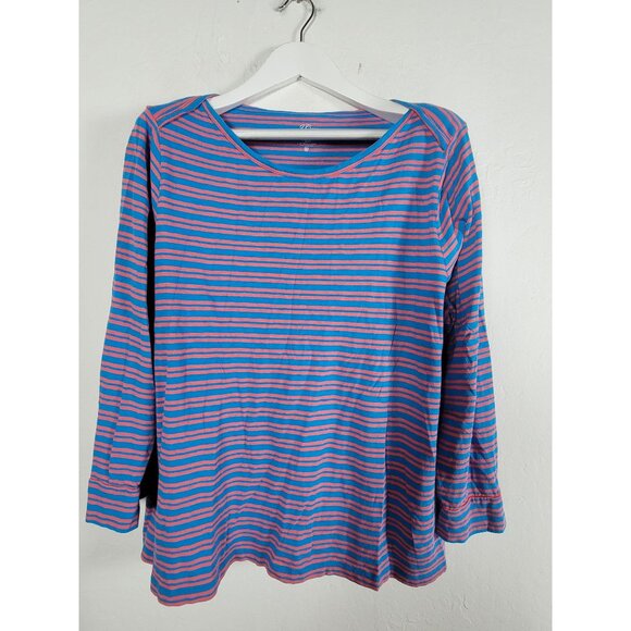 J. Crew Womens Striped Long Sleeve Cotton Slub Tee Shirt 2X Blue & Pink Casual - Picture 1 of 8